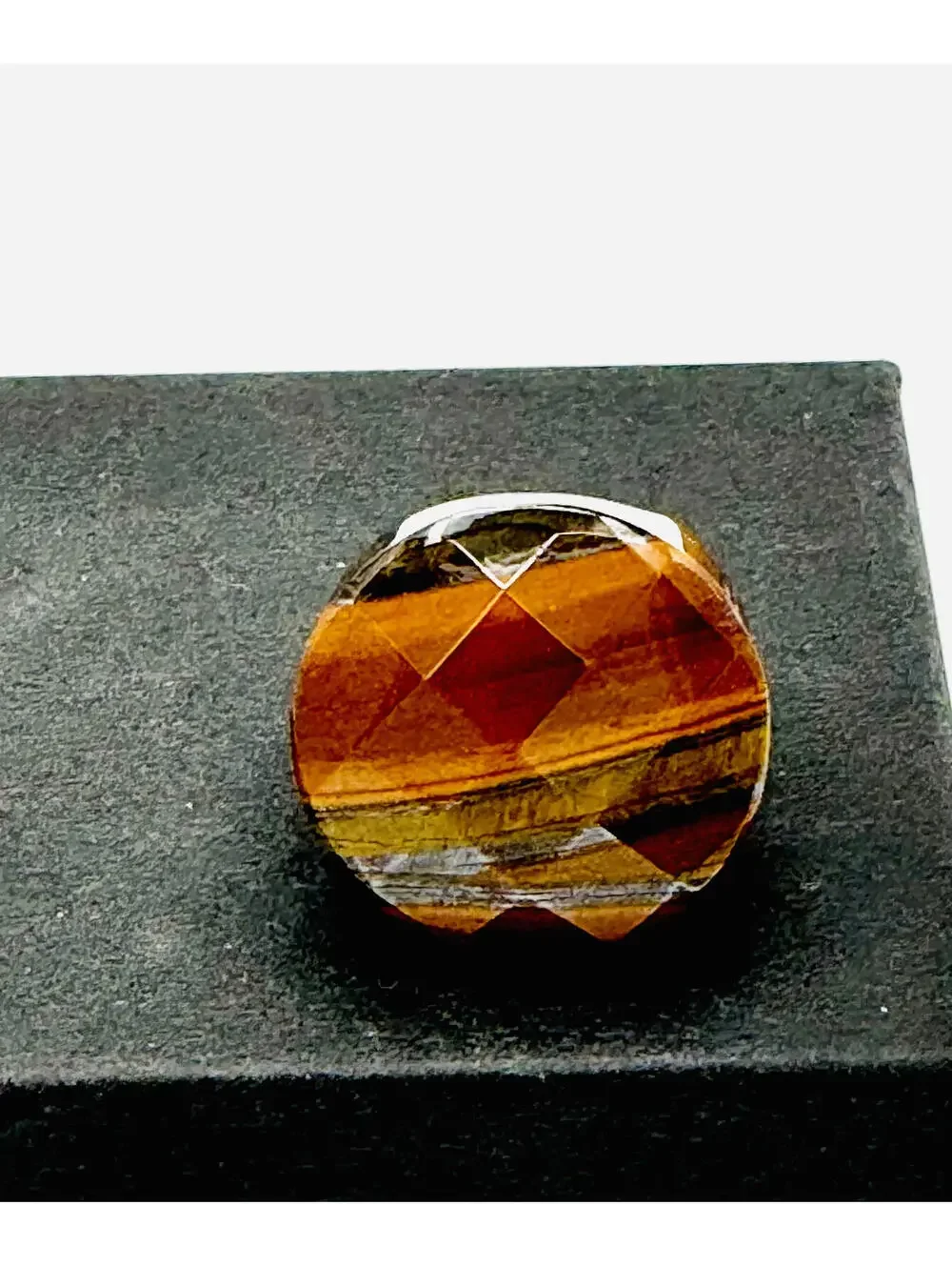Men's large faceted chunky tiger's eye pinky ring;